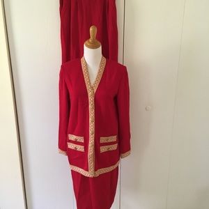 St John Evening Collection Red Pants Skirt  Jacket
